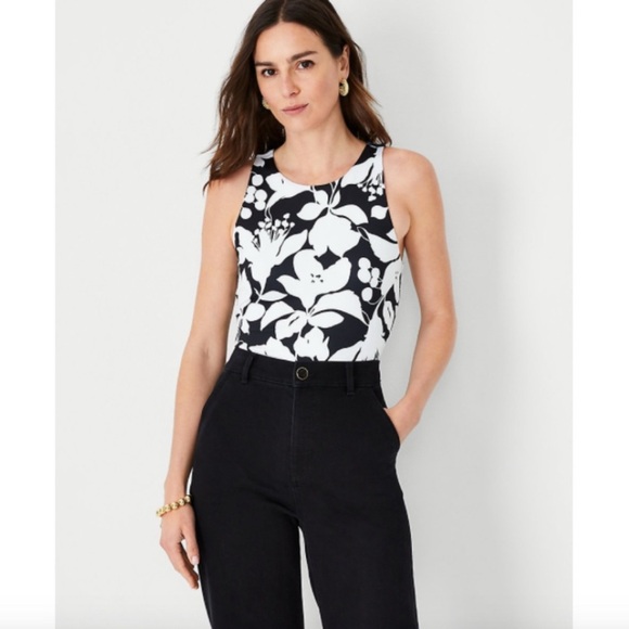 Ann Taylor | Tops | Ann Taylor Botanical Floral Black White Refined ...